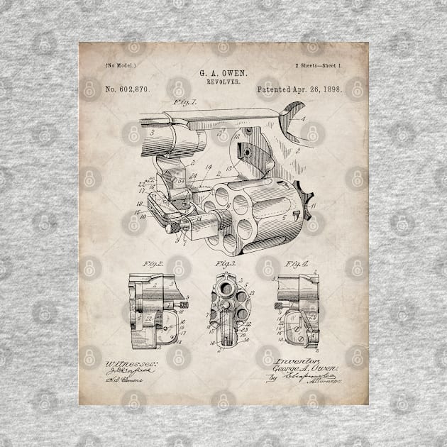 Vintage Revolver Patent - Gun Lover Firearms Shop Art - Antique by patentpress